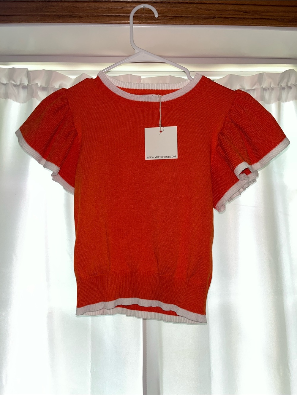 mittoshop Bright Orange Knit Top with White Trim